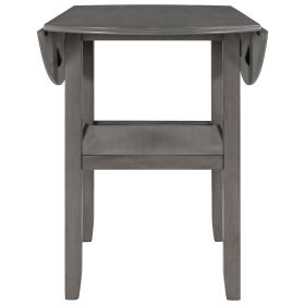 Farmhouse 3 Piece Round, Counter Height, Table Set, Drop Leaf, One Shelf, 2 Cross Back Padded Chairs for Small Places