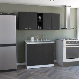 Wall Cabinet + Salento Utility Sink With Cabinet, KITLuther 2 Piece Kitchen Set, Olimpo 150  Black / White