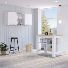 Kitchen Island and Wall Cabinet, Briargate, 2-Piece Kitchen Set, , White and Light Oak