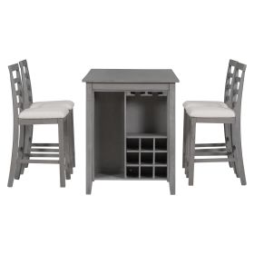 5-Piece Dining Set, Rubber Wood, 32" X 60" Counter Height Top, Padded Chairs, Integrated 9 Bottle Wine Compartment