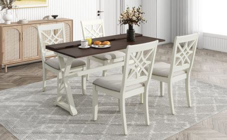 5-Piece, 62*35.2inch Extendable, Rubber Wood, Dining Table Set with X-shape Legs