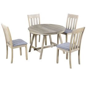 5-Piece Wood Dining Table Set, Round Extendable Dining Table with 4 Dining Chairs