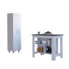 Island and Pantry Cabinet, Meriden,  2-Piece Kitchen Set, White and Onyx