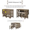 Pub Set Foldable Table with 2 Saddle Stools, TREXM 3-Piece Retro Dining Set, Solid Wood Counter Height, Distressed Brown