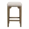 Pub Set Foldable Table with 2 Saddle Stools, TREXM 3-Piece Retro Dining Set, Solid Wood Counter Height, Distressed Brown