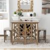 Pub Set Foldable Table with 2 Saddle Stools, TREXM 3-Piece Retro Dining Set, Solid Wood Counter Height, Distressed Brown