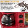 Electric Breakfast Station, 3-in-1 Family Size, Coffeemaker, Griddle, Toaster Oven - Retro Red, Nostalgia