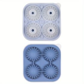 Ice Ball Mold, 1pc, makes 4 - 2.5in Ice Balls, Silicone Ice Tray, Ice Ball Tray With Funnel Integrated (Color: 4 Connected Cactus Ice Trays - Blue)