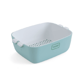 Double Layered Stackable Colander, Strainer And Bowl Set; ; Fruit And Vegetable Strainer; Drain Basin And Base (Color: Light Blue, size: large)