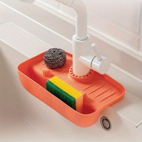 Faucet Wrap Strainer Basket,1pc, Splash Guard; Drain Storage Rack, For Scourers Scrubber Sponge Dishcloth (Color: Orange)