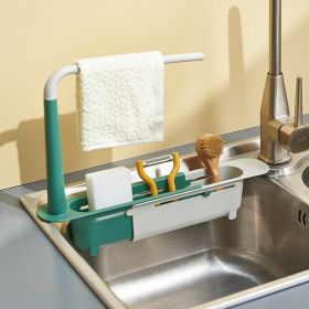 Expandable Storage Drain Basket With Dishcloth Rod, Soap, Organizer For Kitchen Sponge And Soap (Color: Green)