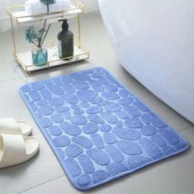 Bath Rug, Non-Slip, Memory Foam with Cobblestone Embossment, Rapid Water Absorption, Washable (Color: Blue)