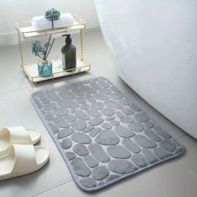Bath Rug, Non-Slip, Memory Foam with Cobblestone Embossment, Rapid Water Absorption, Washable (Color: Gray)