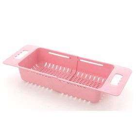Sink Strainer Basket, Expandable Sink Colander, Wash Rack, Over The Sink Fruit Vegetable Wash Rack (Color: Pink)