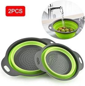 Bowl in a Bowl, Collapsible, 1Strainer in 1Bowl,  Set, Colander, Silicone, Portable Folding Filter Bowls (Color: Green)