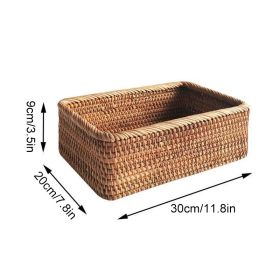 Wicker Basket, 3pcs Hand-Woven Rattan  Fruit Tea Snack Bread Basket, Cosmetic, Rectangular Storage Box (Color: 1pcs large, Ships From: China)