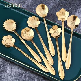 Flower Spoons, Decorative Shapes, 8Pcs Stainless Steel, Cute Spoons (Color: 8PCS Gold, Ships From: China)