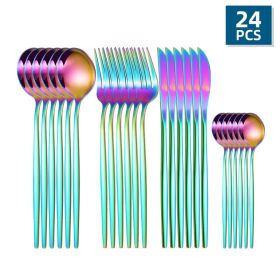 Flatware, 24pcs/Set, Stainless Steel, Portuguese Cutlery; Spoon, Fork, Knife,  Western Cutlery Set, Serves 6 (Color: Multi Color)