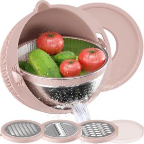 Pivoting Food Strainer in Mixing Bowl with 3 Grater Attachments, 4 in 1 Colander (Color: Pink)