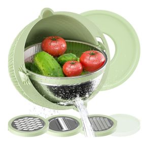Pivoting Food Strainer in Mixing Bowl with 3 Grater Attachments, 4 in 1 Colander (Color: Green)
