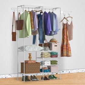 Metal Garment Rack, 42", Closet w dust cover, Freestanding Multifunctional Clothes Wardrobe (Color: White)