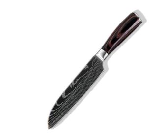 Chef Knife 7in, Carpenter's Special, Metal Accent Brown Wood Handle (Style: 5 santoku knife)
