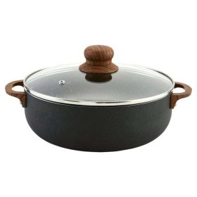Dutch Oven, 6.9QT, Aluminum Nonstick Caldero with Wood Look Handles & Knob, Black Stone (Color: Black)