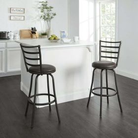Swivel Barstool, Espresso, 3 Pack,  Adjustable 24" or 29" Bronze Ladder Back Vegan Leather Seat (Color: Brown)