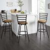 Swivel Barstool, Espresso, 3 Pack,  Adjustable 24" or 29" Bronze Ladder Back Vegan Leather Seat
