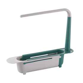 Sink Storage Rack,  Adjustable Length, 2-in-1, with Dishcloth for Home Kitchen (Color: Green)