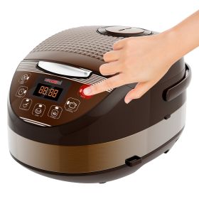 Asian Rice Cooker, 5 Core 5.3QtDigital Programmable 15-in-1 Ergonomic Large Touch Screen Electric Multi Cooker Slow Cooker Steamer Pot Warmer 11 Cups (Color: Brown)