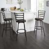 Swivel Barstool, Espresso, 3 Pack,  Adjustable 24" or 29" Bronze Ladder Back Vegan Leather Seat