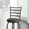 Swivel Barstool, Espresso, 3 Pack,  Adjustable 24" or 29" Bronze Ladder Back Vegan Leather Seat