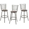 Swivel Barstool, Espresso, 3 Pack,  Adjustable 24" or 29" Bronze Ladder Back Vegan Leather Seat